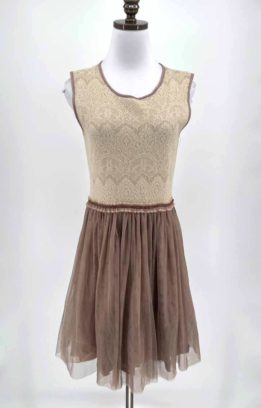 Weston Wear Anthropologie Dulcie Cream Lace Tulle Sleeveless Dress Sz M